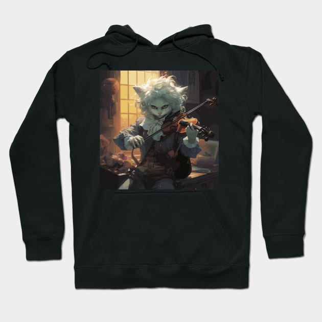 Cat Violinist Hoodie by Ray Crimson